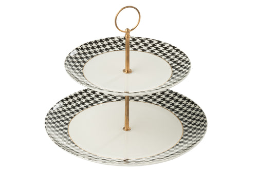 J-Line taartplateau Pied-Poule - porselein - wit/zwart - vtwonen shop