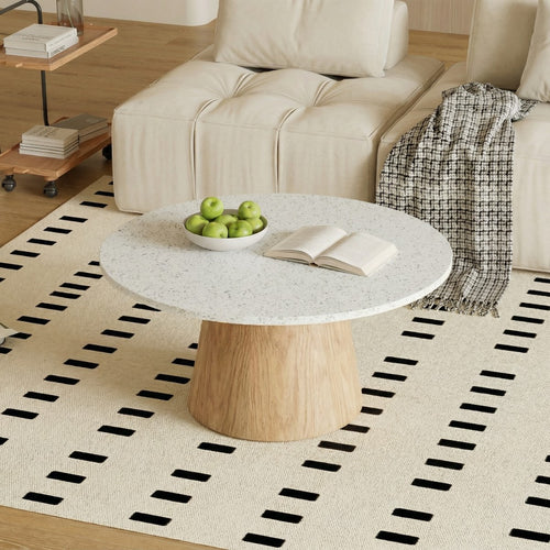 DÉJA Living Salontafel Sara Rond - Terrazzo/Hout - Naturel - 55x55x38cm - vtwonen shop