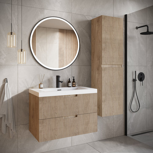 Badplaats Badkamermeubel Set Thermis 60 cm – Licht Eiken – Badmeubel met Wastafel