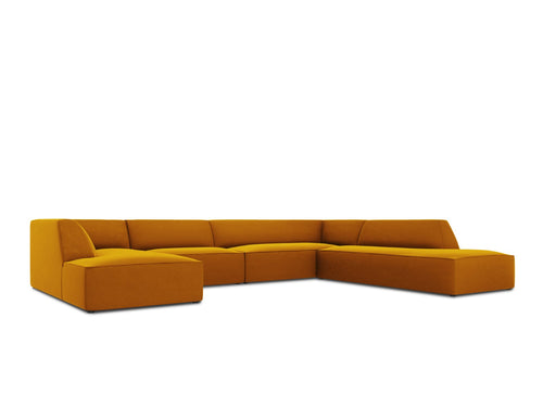 Micadoni Panoramische hoekbank rechts Ruby 7-zits, flueel, geel - 273x366x69cm
