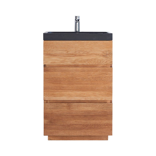 Tikamoon Massief eikenhouten en lavastenen badkamermeubel 60 cm - Naturel - vtwonen shop