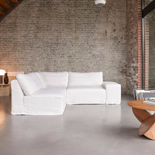 Tikamoon Modulaire 3-zits hoekbank in wit linnen - Wit