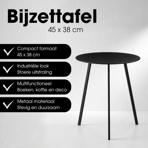 Mica Decorations Seatle Bijzettafel voor Buiten - Salontafel Rond - Plantentafel en Koffietafel - H45 x D38 cm - IJzer - Zwart