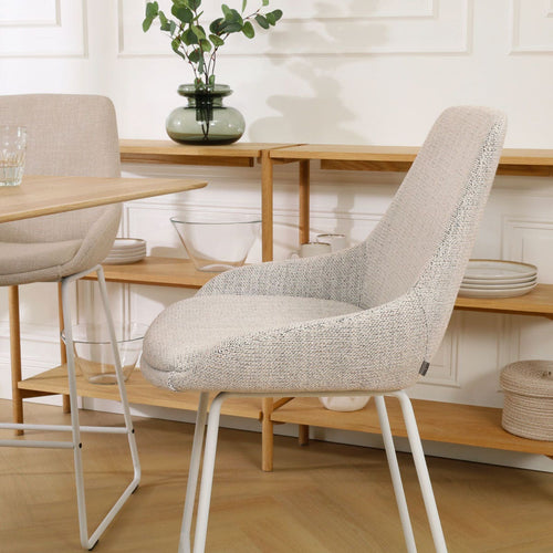 Nolon Nino-Isa Barkruk Beige Gemêleerd - Stof - Wit Onderstel - 65 cm - vtwonen shop