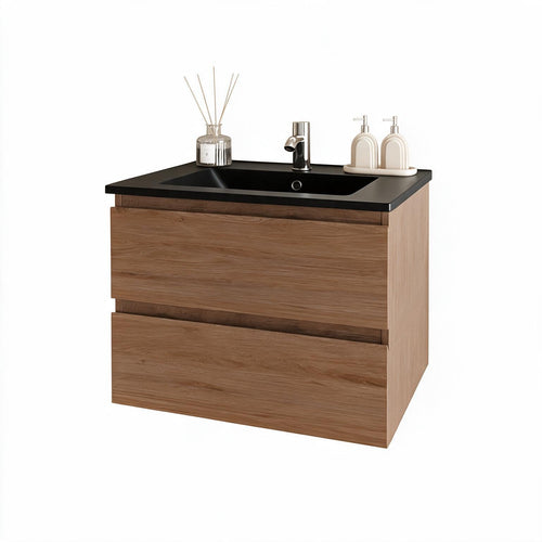 LOMAZOO badkamermeubel Marenza - zwevend - zwart keramiek - warm eiken - 60 cm