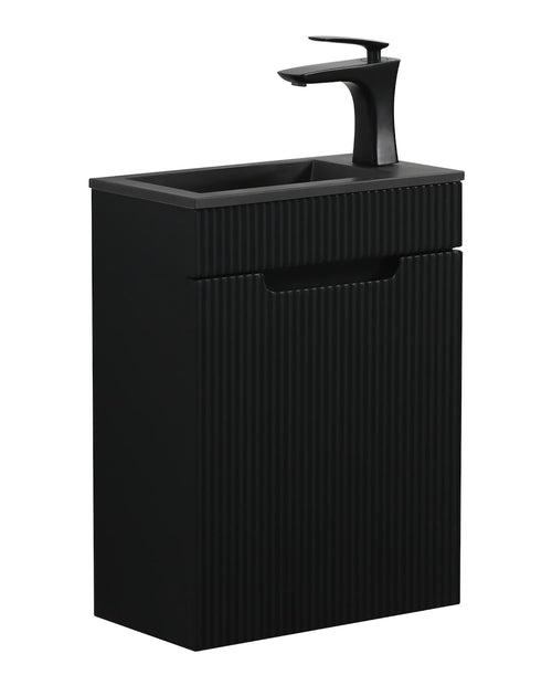 Badplaats Toiletmeubel Thermis 40 x 22 cm – Mat Zwart – Fonteinmeubel met Zwarte Wastafel