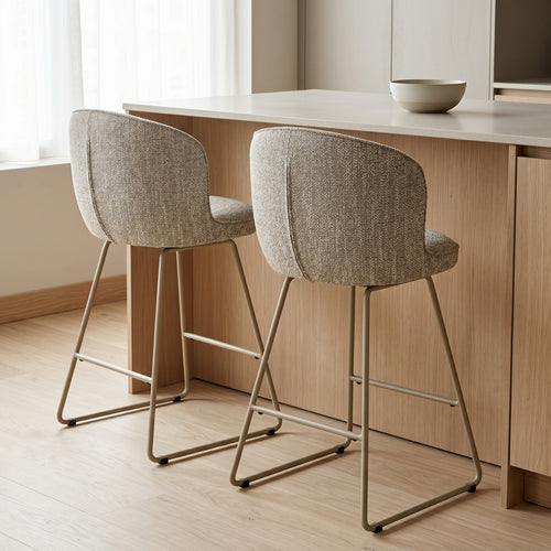 Giga Meubel Barstoel Teske Taupe – Stof en Metaal – Zithoogte 67 cm - Set van 2
