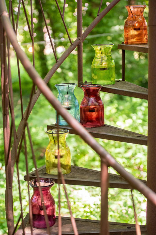 J-Line plateau Theelichthouder Popa - glas - mix - 6 stuks