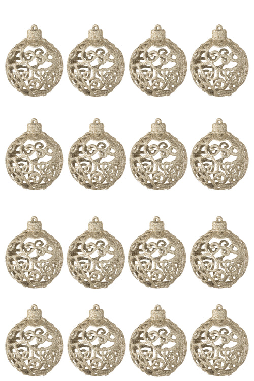 J-Line kerstbal Barok - kunststof - champagne - doos van 16