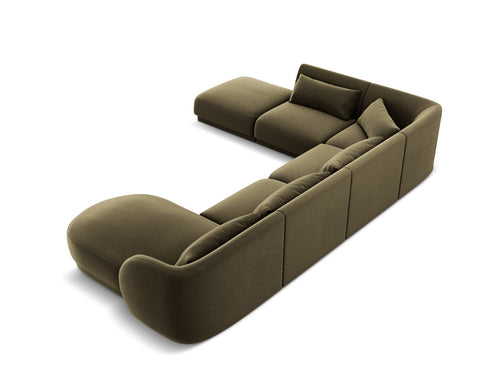 Cosmopolitan Design Panoramische hoekbank links Tulum 6-zits, flueel, groente - 255x330x70cm