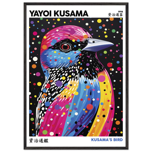 Artfulprints Poster met Lijst Yayoi Kusama - Kusama's bird   - 70x100 cm - Meerkleurig