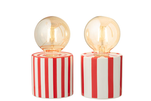 J-Line tafellamp Gestreept Dolomiet - cement - rood/wit - 2 stuks