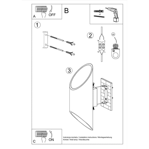 Sollux wandlamp Penne - 1 lichts - 12  x 30   cm - zwart