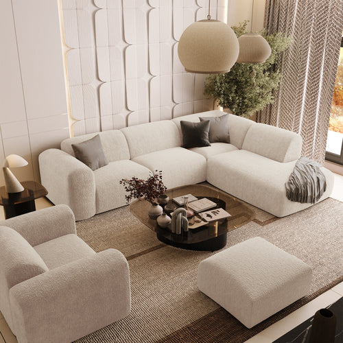 Sia Home - Grote hoekbank  MYRA - fluweel met patronen crème 269cm