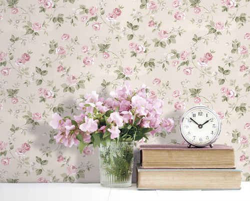 Sanders & Sanders behang bloemen beige en oudroze - 53 cm x 10 m - 640399