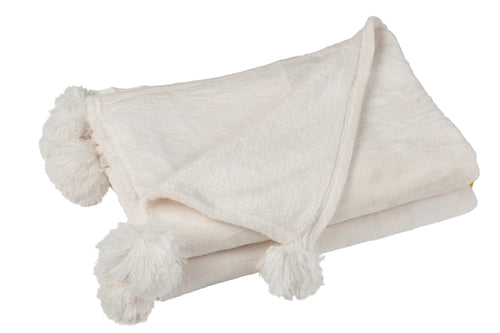 J-Line plaid Pompom - polyester - creme - 170 x 130 cm