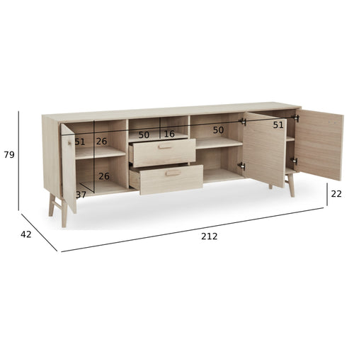 Furnhouse 4-deurs dressoir Porto - Witte olie - MDF, Eikenfineer - 42x212x79