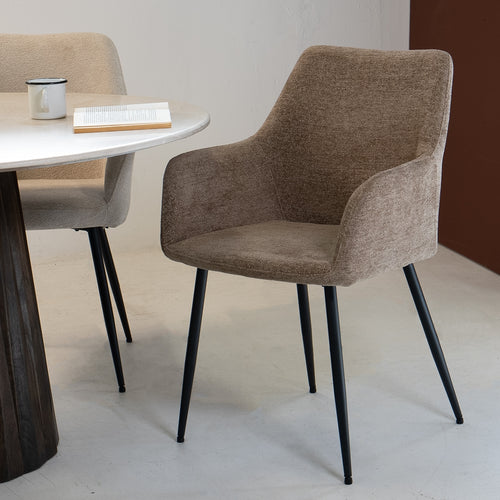 Giga Meubel Eetkamerstoel Annabel - Stof/Metaal - Taupe - Set van 2 - vtwonen shop
