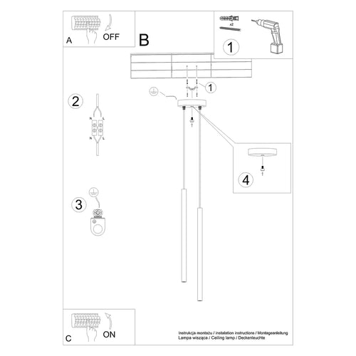 Sollux Lighting Hanglamp PASTELO 2 zwart - 15x15x118cm