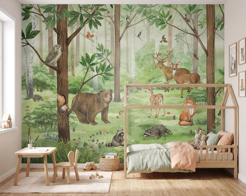 Sanders & Sanders fotobehang bosdieren groen en bruin - 375 x 270 cm - 601436