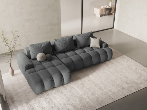Cosmopolitan Design Uitklapbare hoekbank links met opbergdoos Linz 3-zits, structurele stof grijs - 142x275x84cm