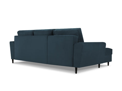 Cosmopolitan Design Uitklapbare hoekbank links met opbergdoos Kyoto 4-zits, ribfluwelen, donkerblauw - 145x241x88cm