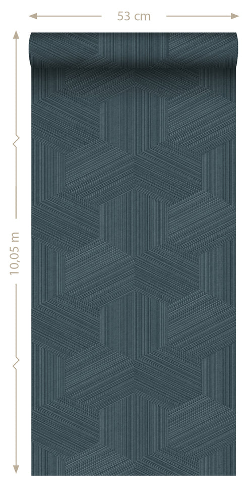 Origin Wallcoverings eco-texture vliesbehang grafisch 3D motief donkerblauw - 50 x 900 cm - 347946 - vtwonen shop