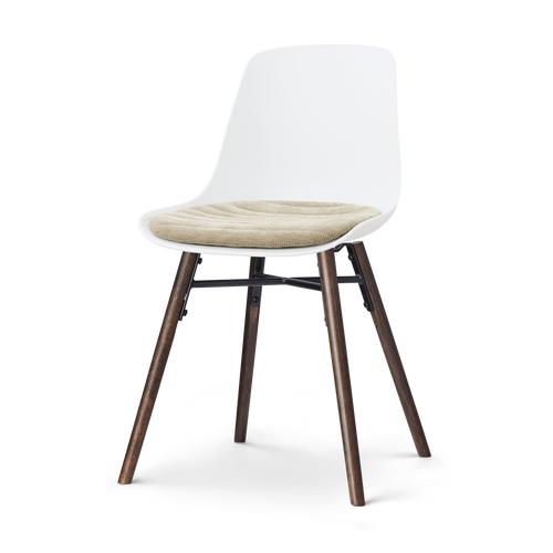 Nolon Nena-Liv eetkamerstoel wit met nougatbruin zitkussen - walnoot houten onderstel