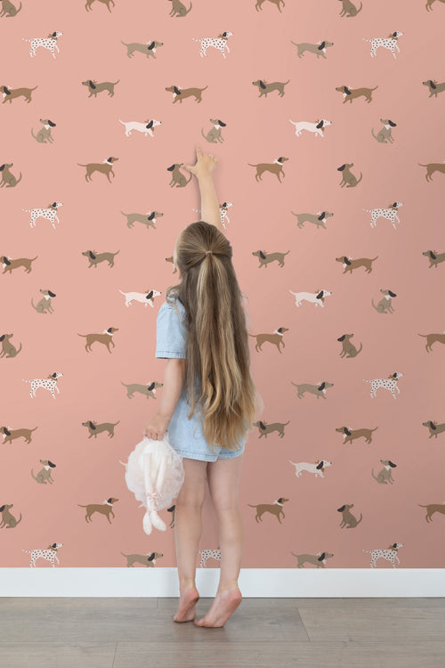 ESTAhome behang honden roze en bruin - 50 x 900 cm - 131380