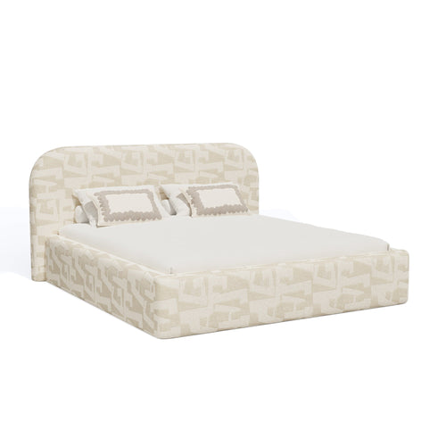 Premium Interiors - Bed met opbergruimte 180x200 cm LOVE - structuurstof met patroon  ecru 218cm