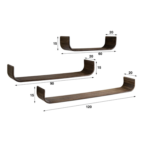 Giga Meubel Wandplank Maya - Teakhout U-vorm Set van 3 - Japandi