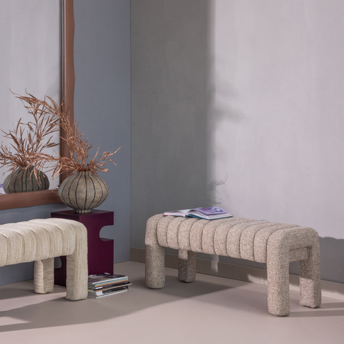 WOOOD bankje gestoffeerd Frex - Bouclé - Bruin - 48x110x43