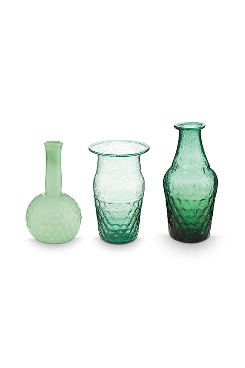 Pip Studio - Bloemenvaas - Blauw-groen - Glazen - Set van 3 vazen