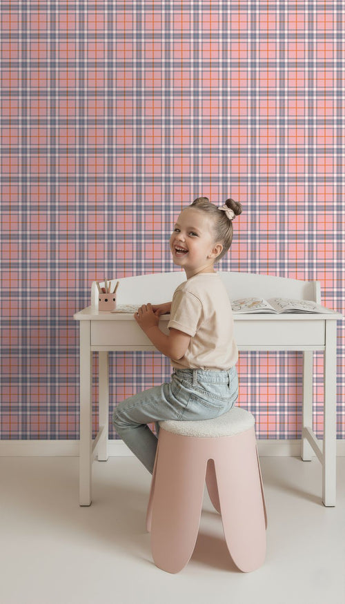 ESTAhome behang ruiten blauw en roze - 50 x 900 cm - 132026