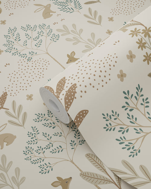 ESTAhome behang bos met bosdieren beige en groen - 53 cm x 10.05 m - 131227 - vtwonen shop