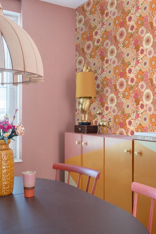 ESTAhome behang retro bloemen oranje en roze - 53 cm x 10.05 m - 131315