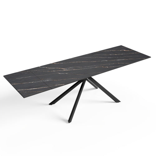 Sia Home - Uitschuifbare tafels GINKO  - Keramiek - Carrara zwart en zwart - 180cm