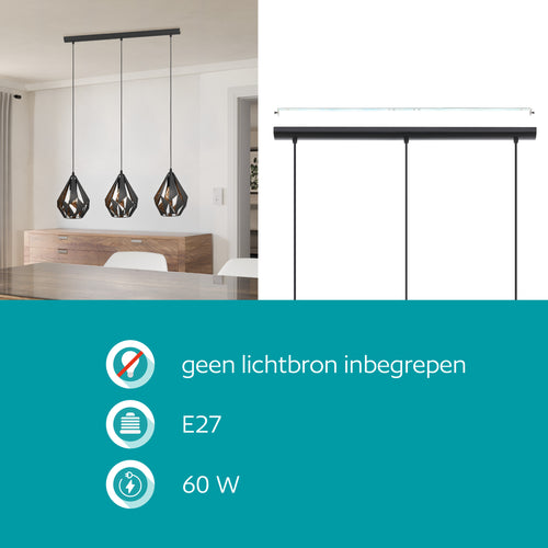 EGLO hanglamp Carlton 1 - e27 - 80,5 cm - zwart/koper