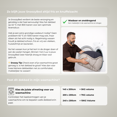 SnoozyBed - All Year Dekbed zonder overtrek - Earth & Ash 200x200cm