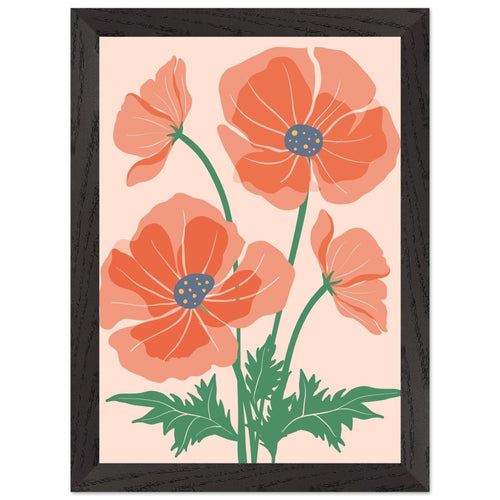Artfulprints Poster met Lijst Boho – Field flowers   - A4 21x29.7 cm - Oranje