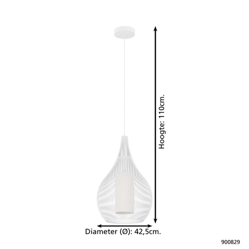 EGLO hanglamp Razoni 1 - e27 - ø 42,5 cm - wit - glas - vtwonen shop