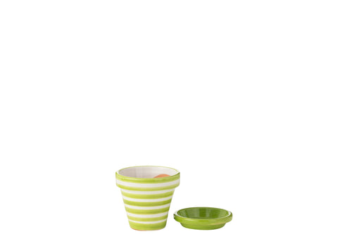 J-Line bloempot Granada Stripes Handmade + Painted - keramiek - groen - extra small - Ø 17 cm