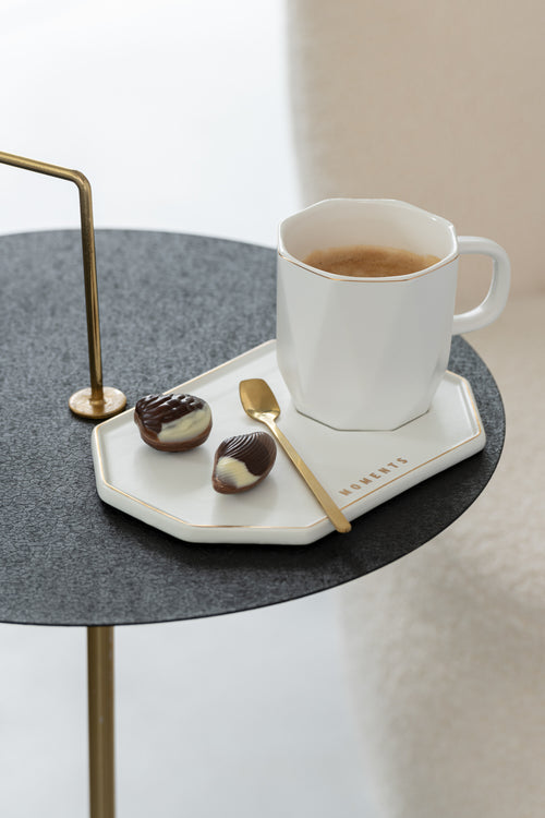 J-Line kop + schoteltje + lepeltje Moments - keramiek - wit - vtwonen shop