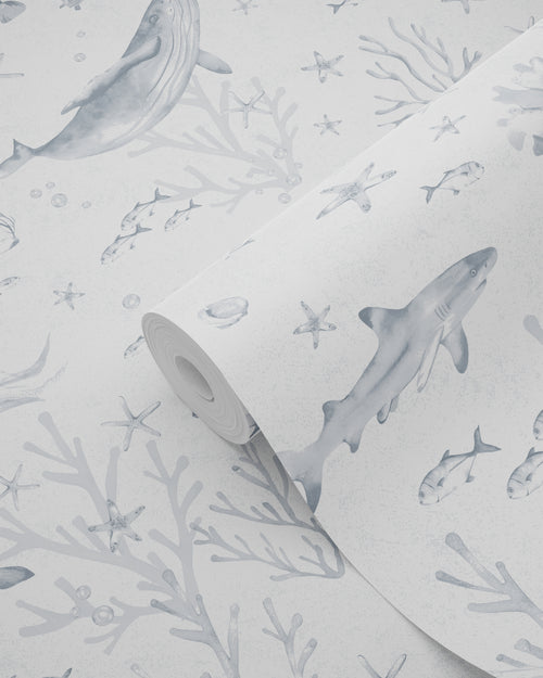 ESTAhome behang onderwaterwereld vergrijsd blauw - 50 x 900 cm - 131257 - vtwonen shop