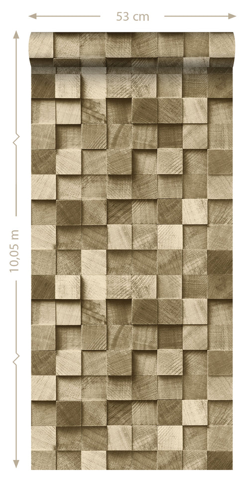ESTAhome behang 3D-houtmotief donker beige - 53 cm x 10.05 m - 138529