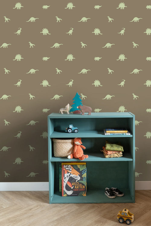 ESTAhome behang dinosaurussen bruin en groen - 50 x 900 cm - 131800