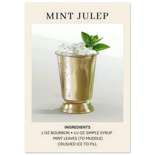 Artfulprints Poster met Lijst Mint Julep cocktail - Ingredients   - 50x70 cm - Grijs