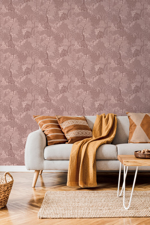 ESTAhome behang bomen en bloemen terracotta roze - 50 x 900 cm - 131647 - vtwonen shop