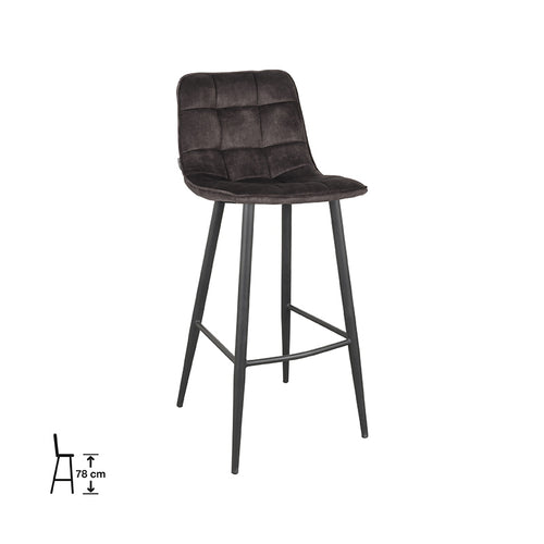 LABEL51 Barkruk Jelt - Antraciet Velvet - Zithoogte 78cm - Set van 2