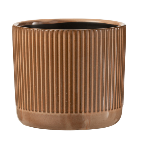 J-Line bloempot Lijn - keramiek - oranje/beige - small - 2 stuks - Ø 12 cm - vtwonen shop